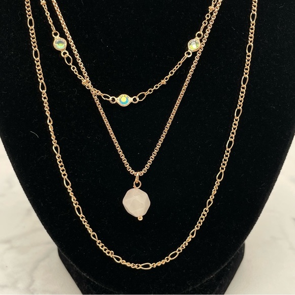 New Jolli Molli Layered Necklace Gold Tone Chain Quartz Stone Accent - Picture 3 of 6